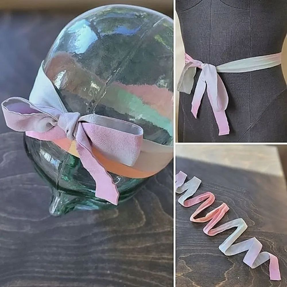 Vtg silk pastel tie-dye ribbon belt